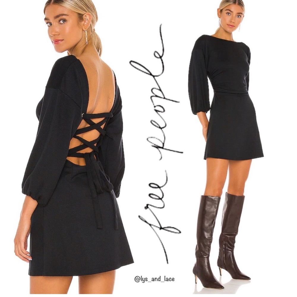 Free People Black Long Sleeve Dress with Open Back